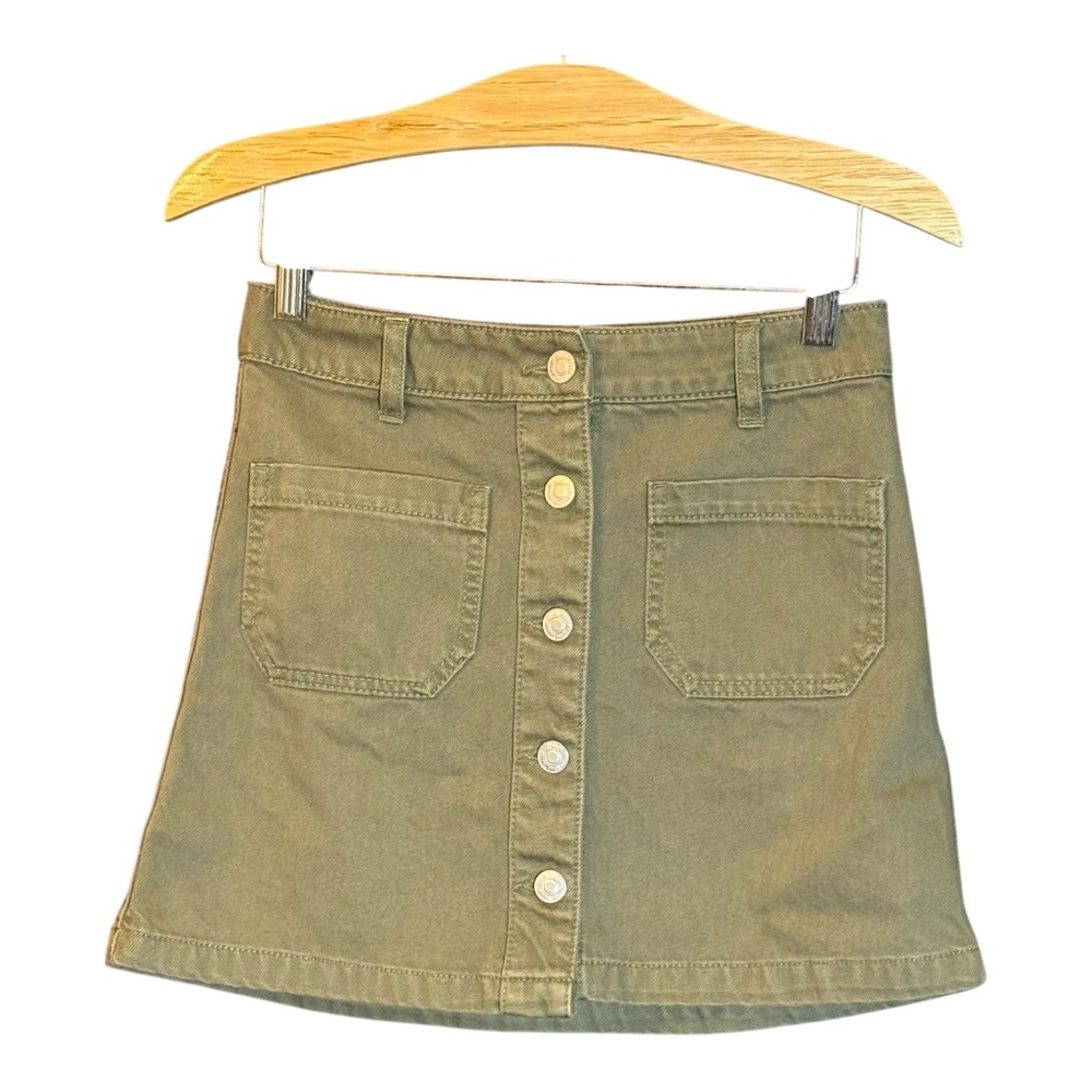 Sky and Sparrow Olive Green Mini Skirt‎ Button Front Pockets Casual Size 3